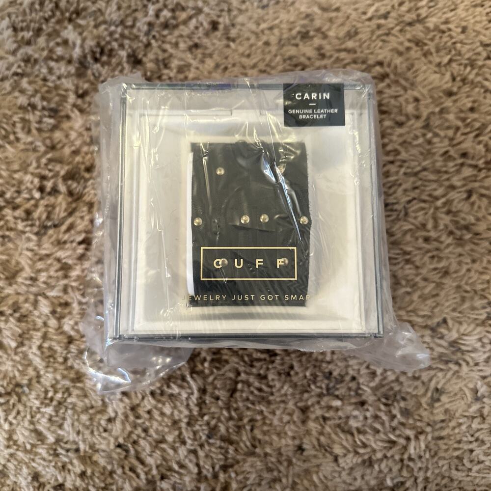 Carin Genuine Leather Bracelet, Cuff, Black, Studded, Alert Button, Vibration